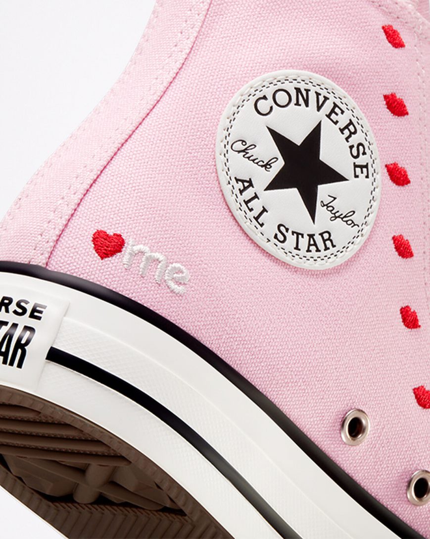 Tenisi Inalti Dama Converse Chuck Taylor All Star Embroidered Lips Roz Albi | RO AQ0TC753